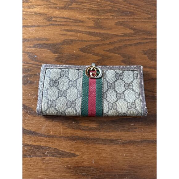RARE Two Tone GG Logo Gucci Sherry Line Long Wallet 70s 80s - Picture 1 of 9